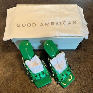 NWT Size 5 Good American Jeweled Emma Slip Heel Summer Green Diamonds